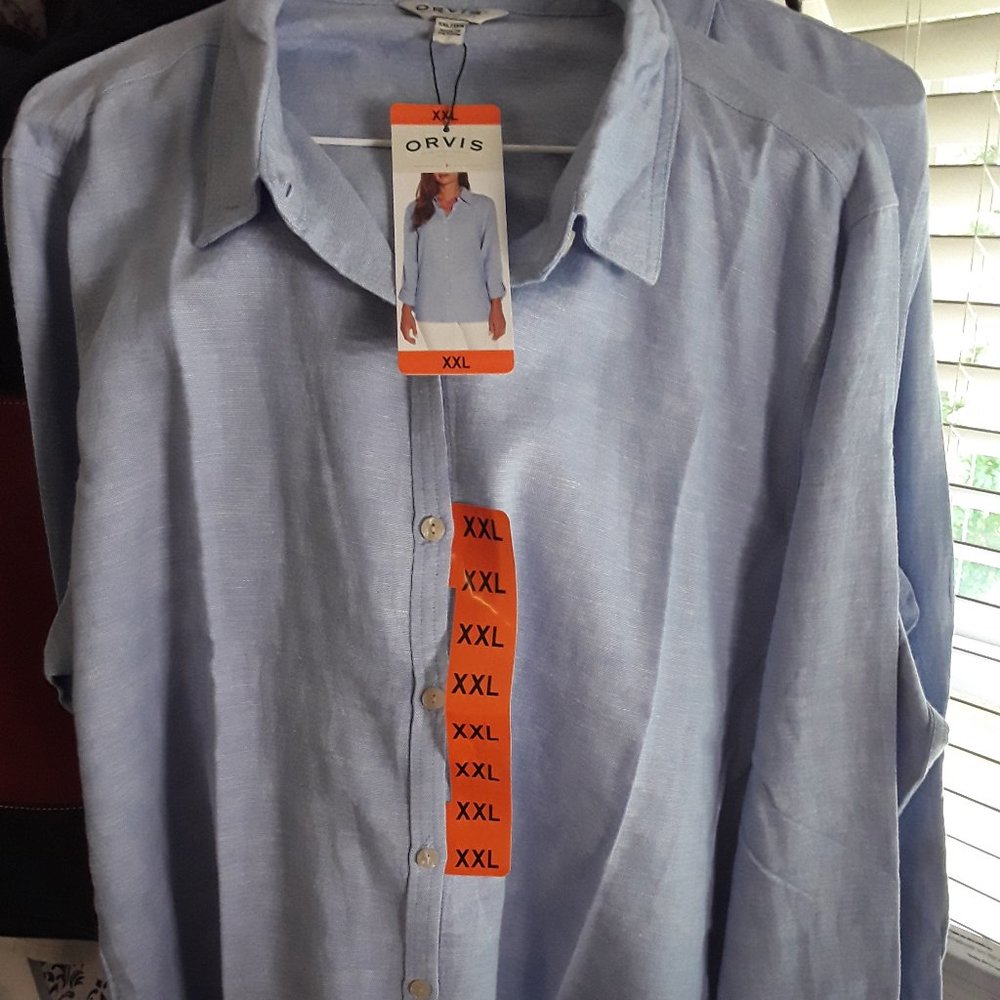 Orvis Women's Button Down Long Sleeve Linen Blend Top XXL
